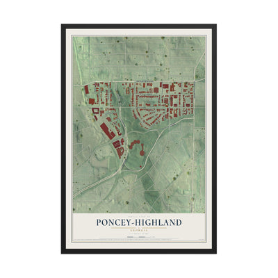 Poncey-Highland, Georgia map print, 12" x 18" W/ Black Ayous Wood Frame mockup