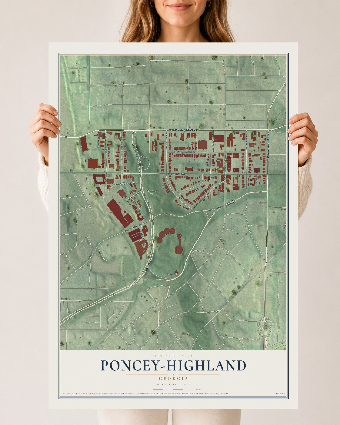Poncey-Highland, Georgia map print, 24" x 36" Archival Matte Print mockup