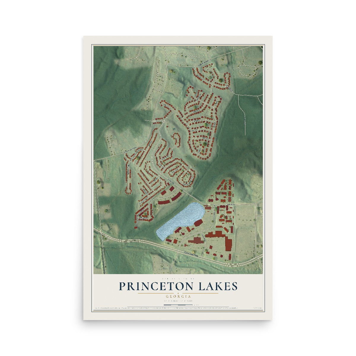 Princeton Lakes, Georgia map print, 12" x 18" Archival Matte Print mockup