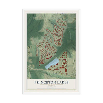 Princeton Lakes, Georgia map print, 12" x 18" W/ White Ayous Wood Frame mockup