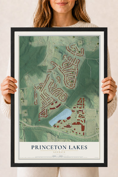 Princeton Lakes, Georgia map print, 18" x 24" W/ Black Ayous Wood Frame mockup