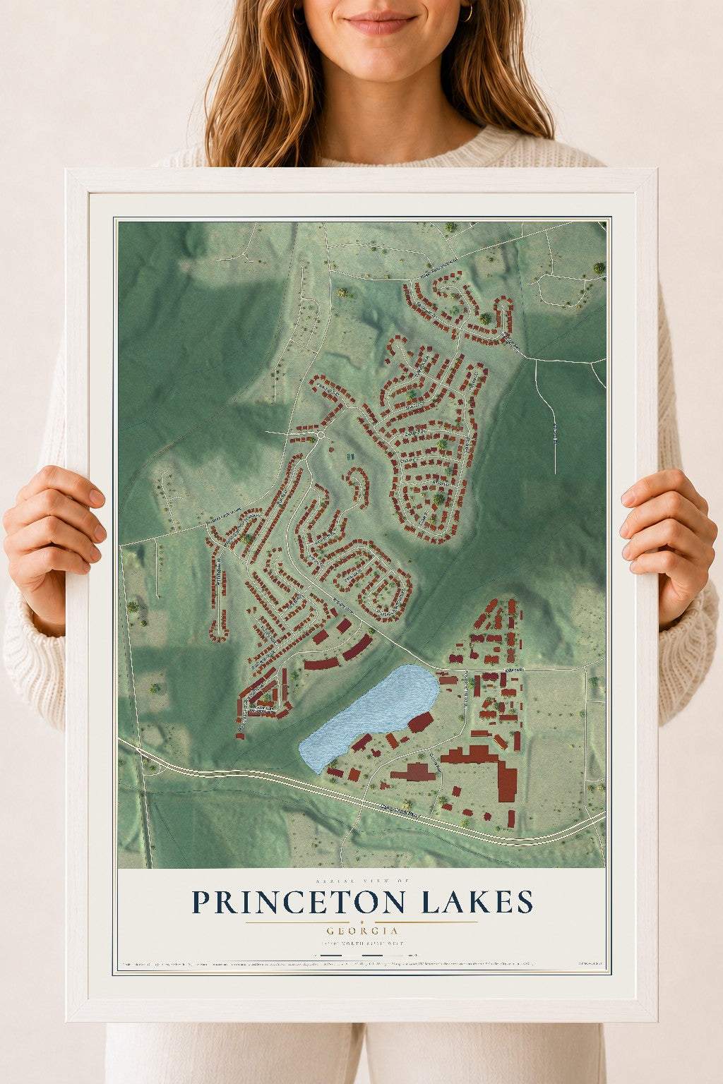 Princeton Lakes, Georgia map print, 18" x 24" W/ White Ayous Wood Frame mockup