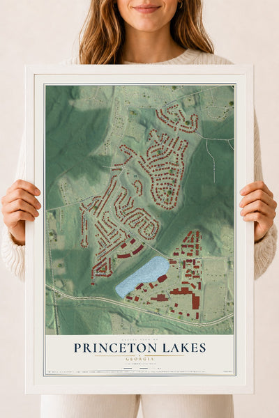 Princeton Lakes, Georgia map print, 18" x 24" W/ White Ayous Wood Frame mockup