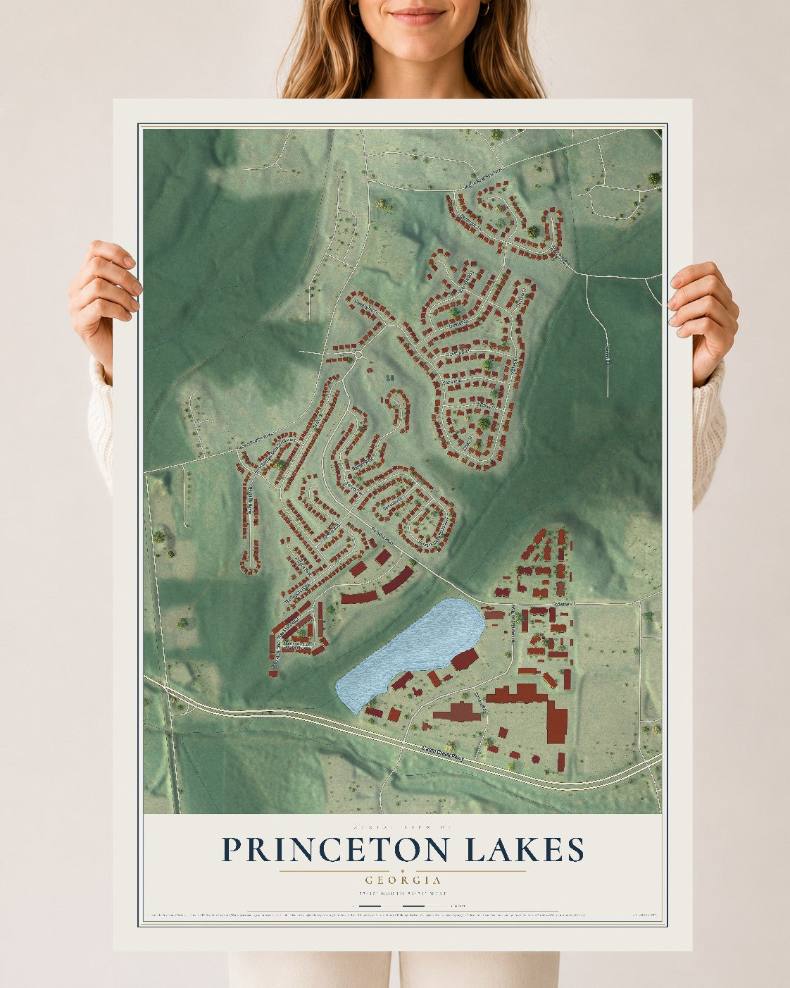 Princeton Lakes, Georgia map print, 24" x 36" Archival Matte Print mockup