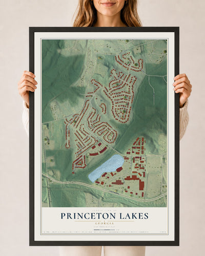 Princeton Lakes, Georgia map print, 24" x 36" W/ Black Ayous Wood Frame mockup
