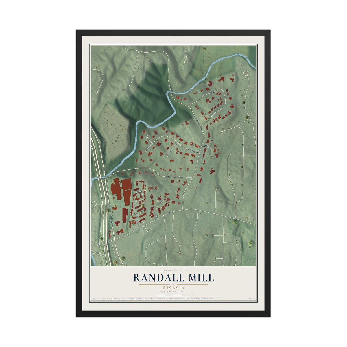 Randall Mill, Georgia map print, 12" x 18" W/ Black Ayous Wood Frame mockup