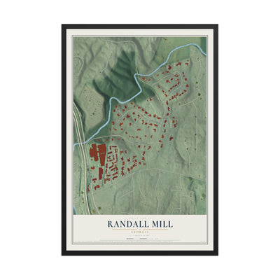Randall Mill, Georgia map print, 12" x 18" W/ Black Ayous Wood Frame mockup