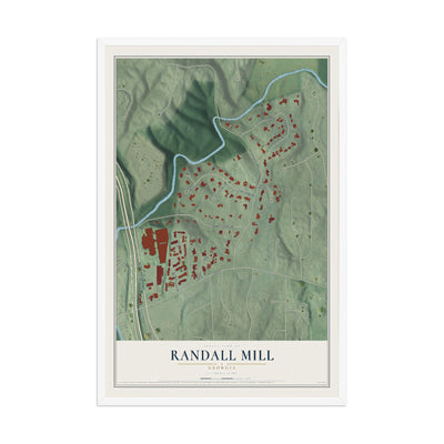 Randall Mill, Georgia map print, 12" x 18" W/ White Ayous Wood Frame mockup