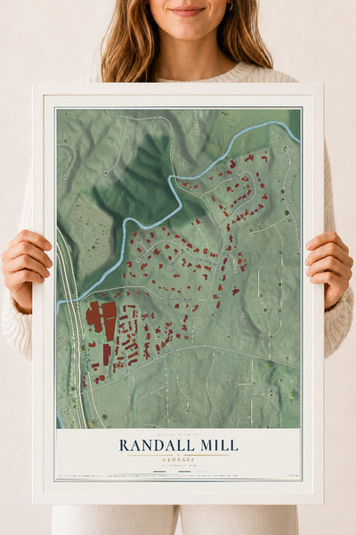 Randall Mill, Georgia map print, 18" x 24" W/ White Ayous Wood Frame mockup