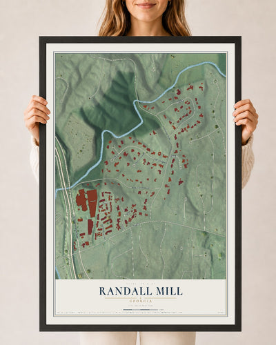 Randall Mill, Georgia map print, 24" x 36" W/ Black Ayous Wood Frame mockup