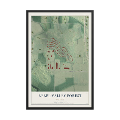 Rebel Valley Forest, Georgia map print, 12" x 18" W/ Black Ayous Wood Frame mockup