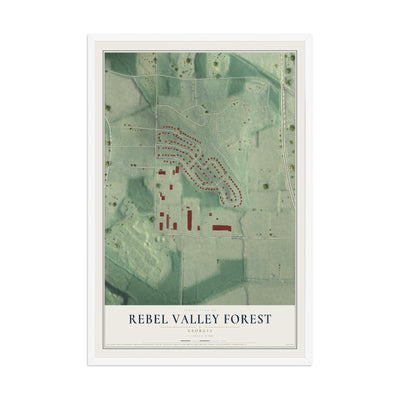 Rebel Valley Forest, Georgia map print, 12" x 18" W/ White Ayous Wood Frame mockup
