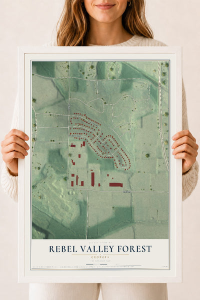 Rebel Valley Forest, Georgia map print, 18" x 24" W/ White Ayous Wood Frame mockup