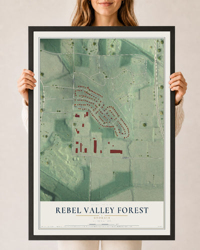 Rebel Valley Forest, Georgia map print, 24" x 36" W/ Black Ayous Wood Frame mockup