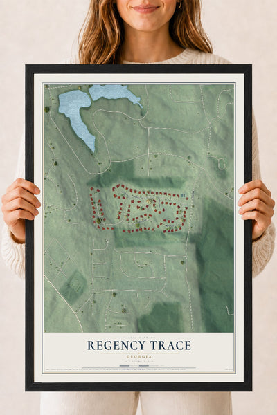 Regency Trace, Georgia map print, 18" x 24" W/ Black Ayous Wood Frame mockup