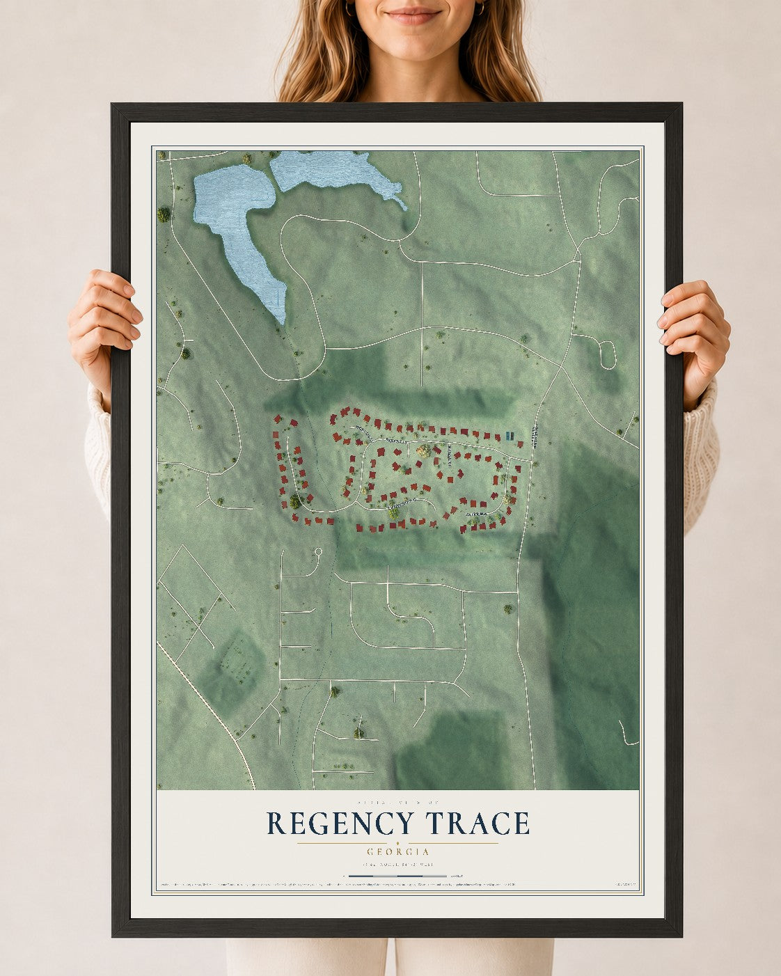 Regency Trace, Georgia map print, 24" x 36" W/ Black Ayous Wood Frame mockup