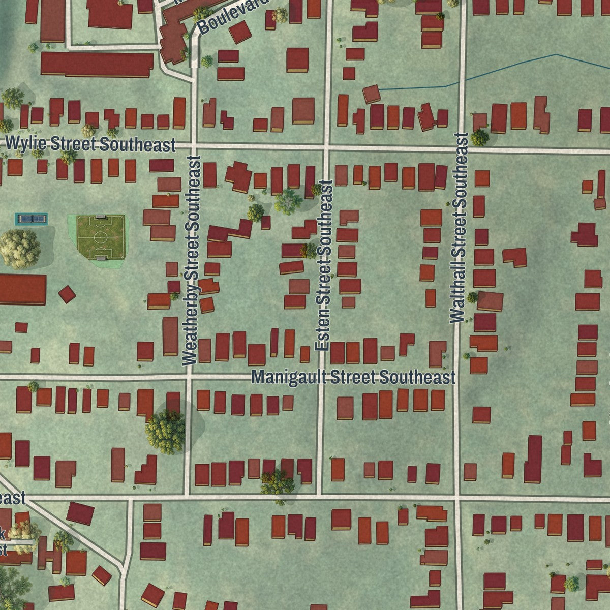 Close-up 1 of the Reynoldstown, Georgia map artwork