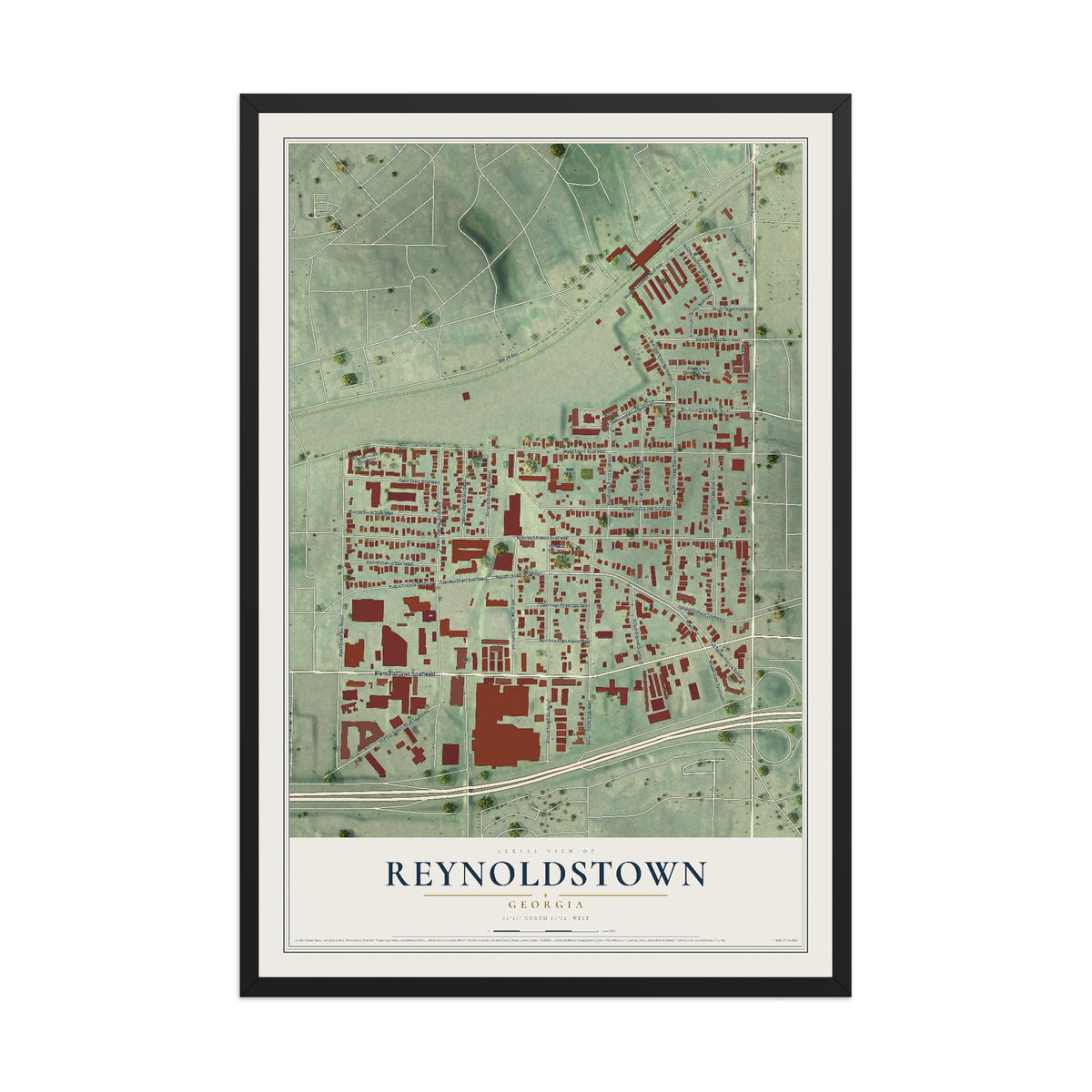 Reynoldstown, Georgia map print, 12" x 18" W/ Black Ayous Wood Frame mockup
