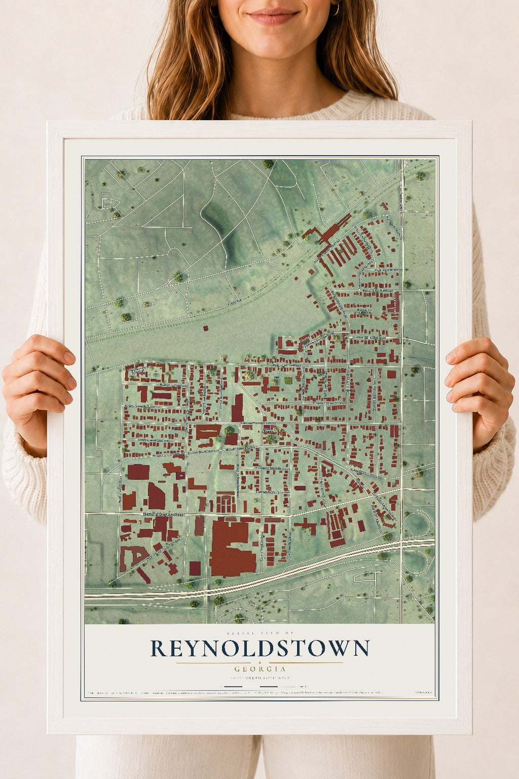 Reynoldstown, Georgia map print, 18" x 24" W/ White Ayous Wood Frame mockup