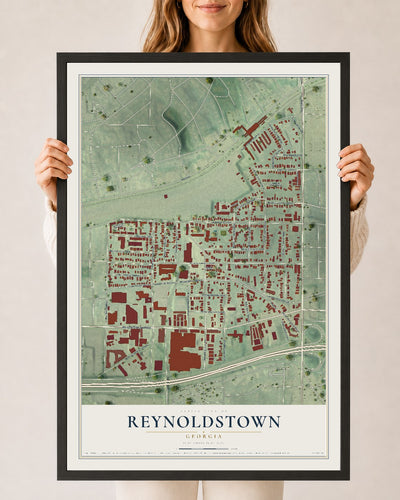 Reynoldstown, Georgia map print, 24" x 36" W/ Black Ayous Wood Frame mockup