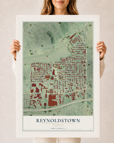 Reynoldstown, Georgia map print, 24" x 36" W/ White Ayous Wood Frame mockup
