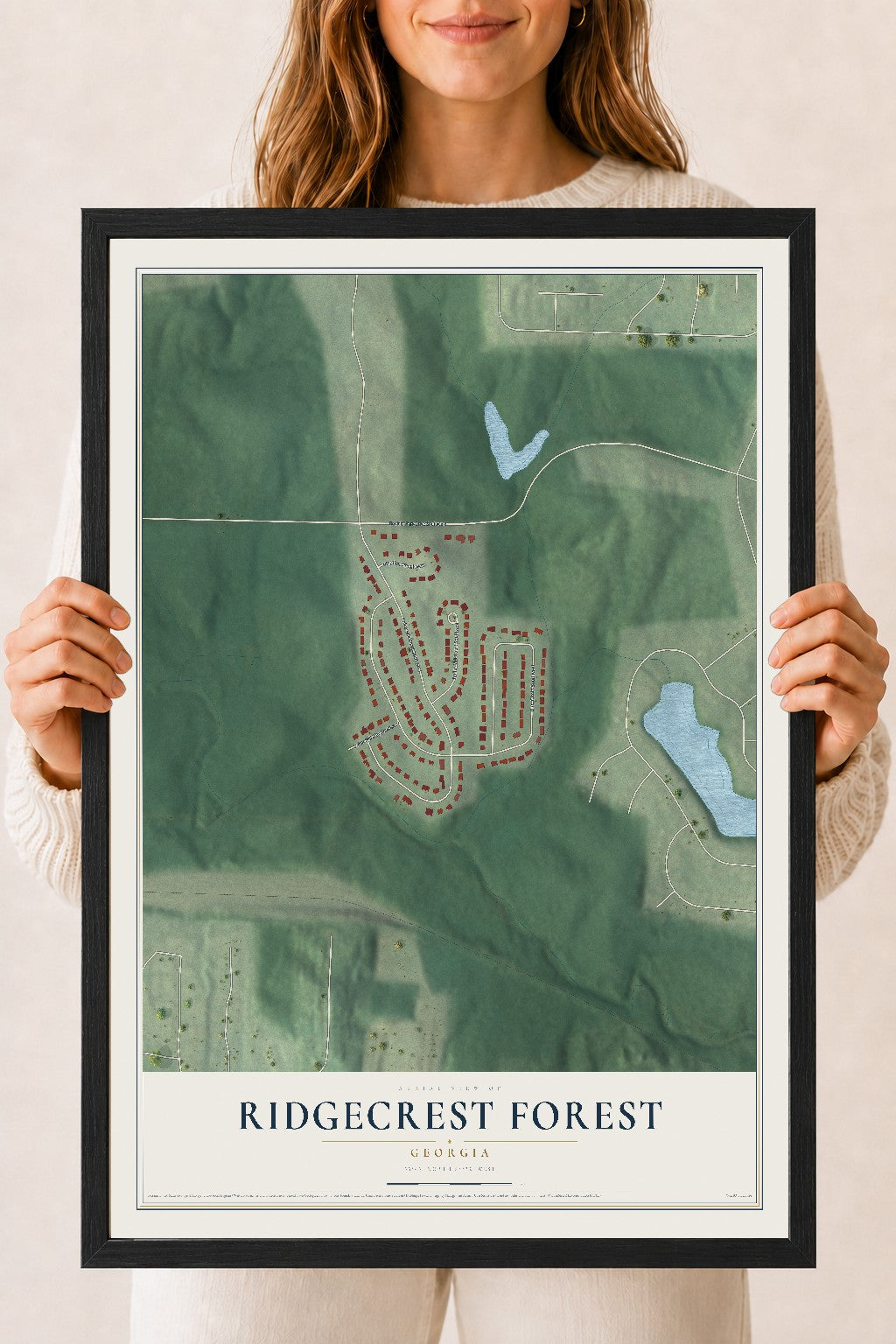 Ridgecrest Forest, Georgia map print, 18" x 24" W/ Black Ayous Wood Frame mockup