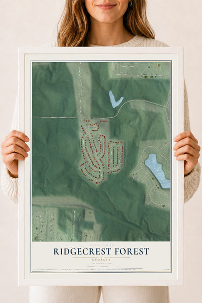 Ridgecrest Forest, Georgia map print, 18" x 24" W/ White Ayous Wood Frame mockup