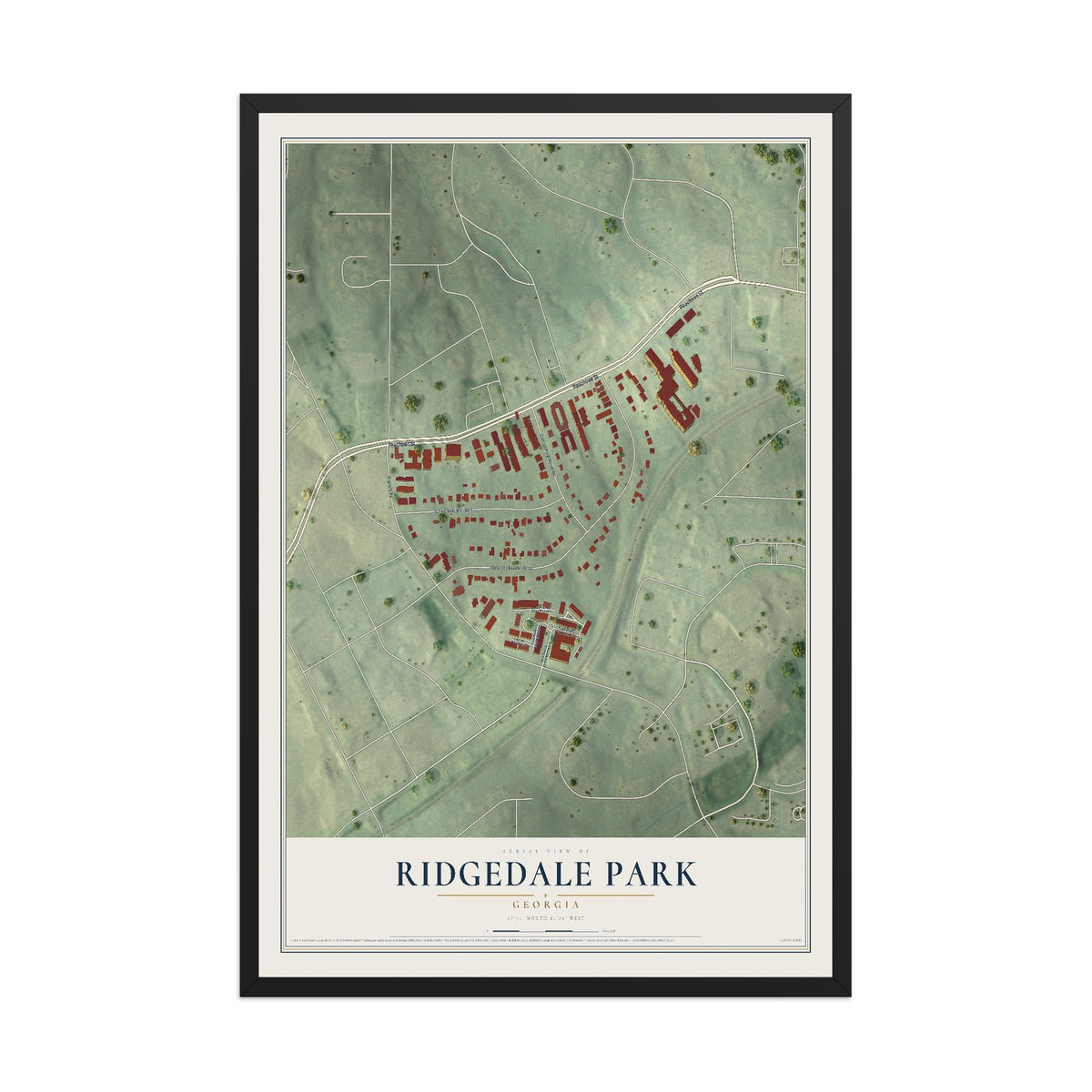Ridgedale Park, Georgia map print, 12" x 18" W/ Black Ayous Wood Frame mockup