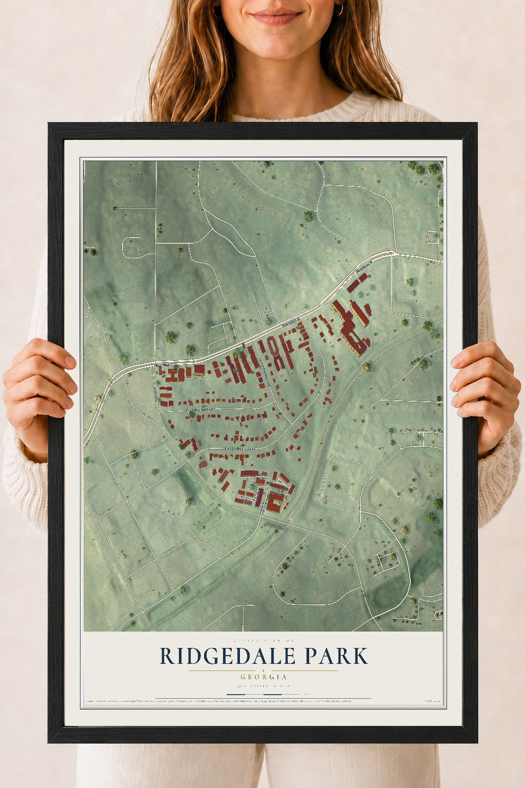 Ridgedale Park, Georgia map print, 18" x 24" W/ Black Ayous Wood Frame mockup