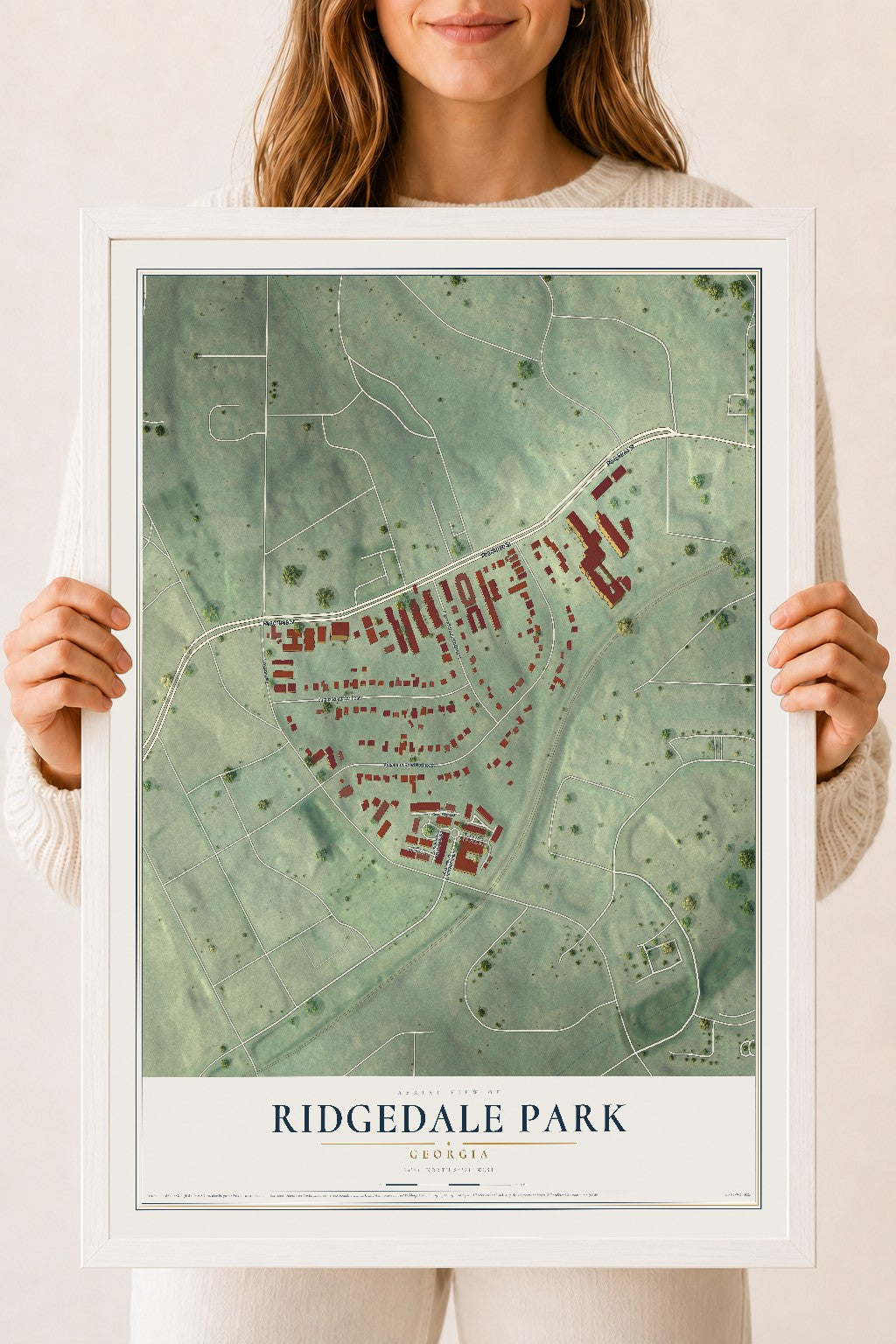 Ridgedale Park, Georgia map print, 18" x 24" W/ White Ayous Wood Frame mockup