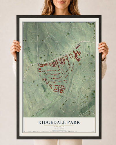 Ridgedale Park, Georgia map print, 24" x 36" W/ Black Ayous Wood Frame mockup