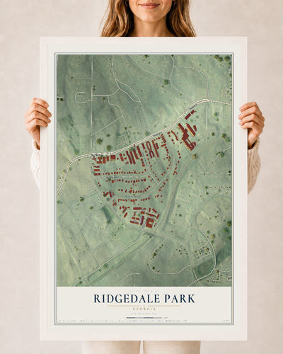 Ridgedale Park, Georgia map print, 24" x 36" W/ White Ayous Wood Frame mockup