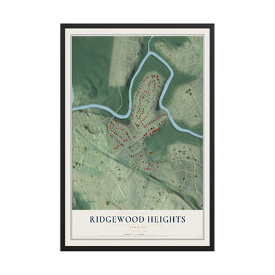 Ridgewood Heights, Georgia map print, 12" x 18" W/ Black Ayous Wood Frame mockup