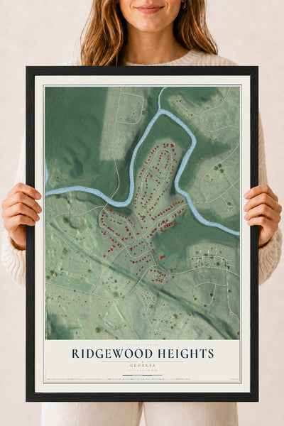 Ridgewood Heights, Georgia map print, 18" x 24" W/ Black Ayous Wood Frame mockup