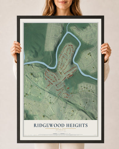 Ridgewood Heights, Georgia map print, 24" x 36" W/ Black Ayous Wood Frame mockup