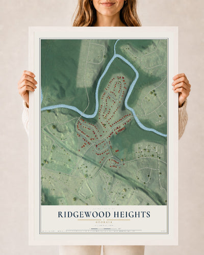 Ridgewood Heights, Georgia map print, 24" x 36" W/ White Ayous Wood Frame mockup