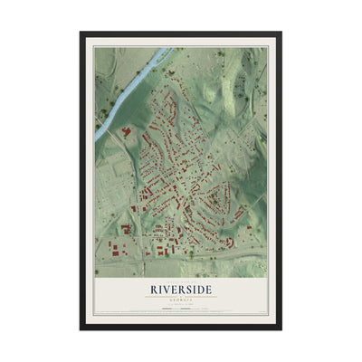 Riverside, Georgia map print, 12" x 18" W/ Black Ayous Wood Frame mockup
