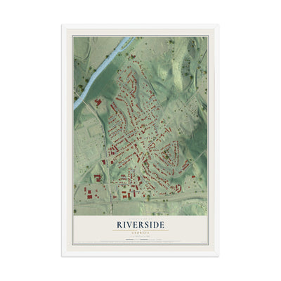 Riverside, Georgia map print, 12" x 18" W/ White Ayous Wood Frame mockup