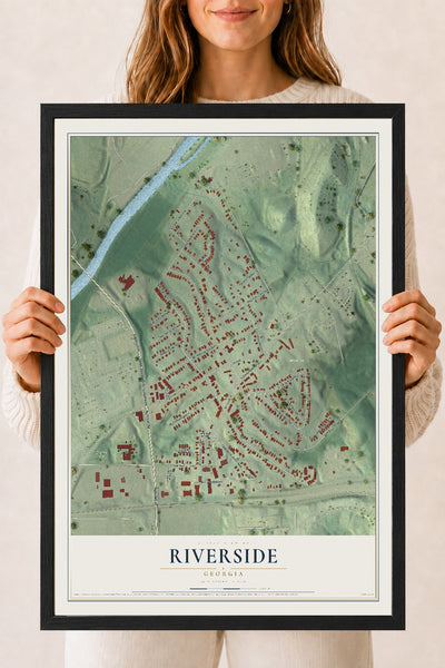 Riverside, Georgia map print, 18" x 24" W/ Black Ayous Wood Frame mockup