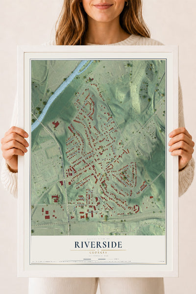 Riverside, Georgia map print, 18" x 24" W/ White Ayous Wood Frame mockup