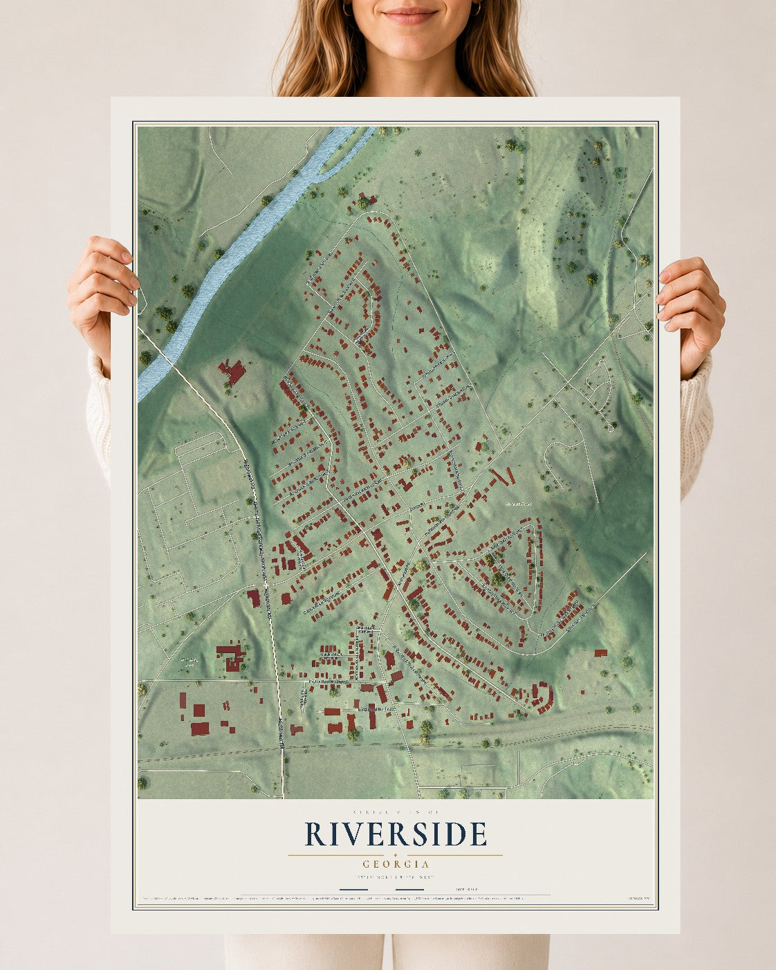 Riverside, Georgia map print, 24" x 36" Archival Matte Print mockup