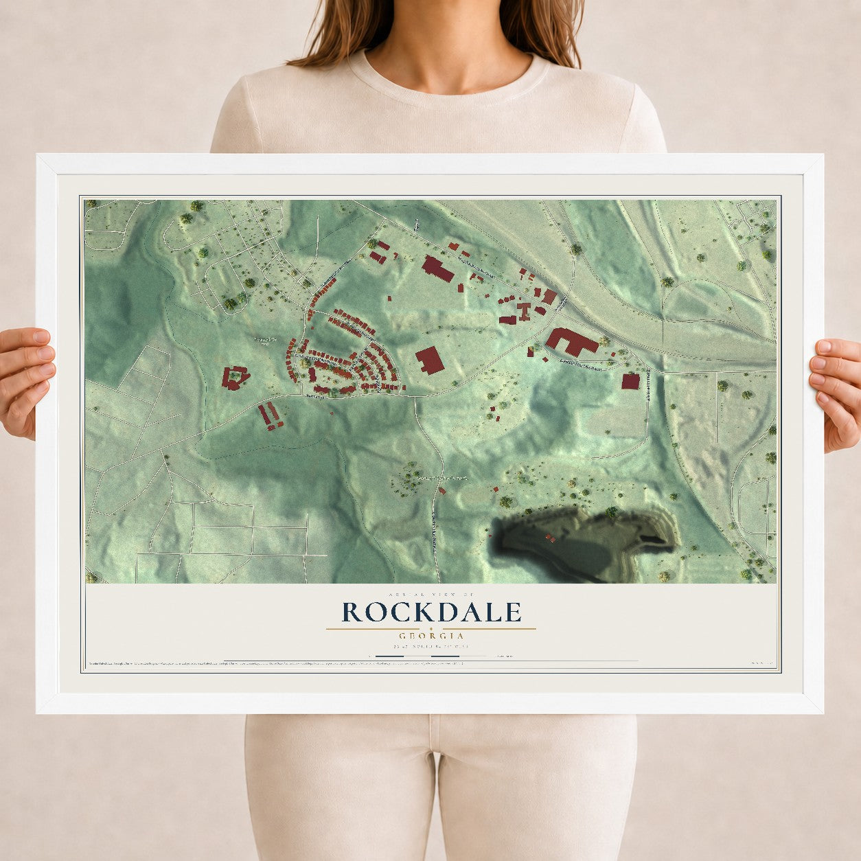 Rockdale, Georgia map print, 18" x 24" W/ White Ayous Wood Frame mockup