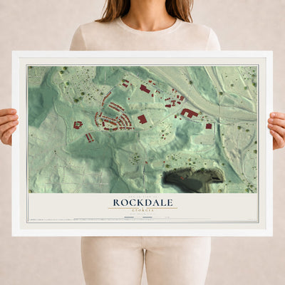 Rockdale, Georgia map print, 18" x 24" W/ White Ayous Wood Frame mockup