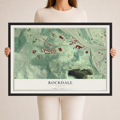 Rockdale, Georgia map print, 24" x 36" W/ Black Ayous Wood Frame mockup