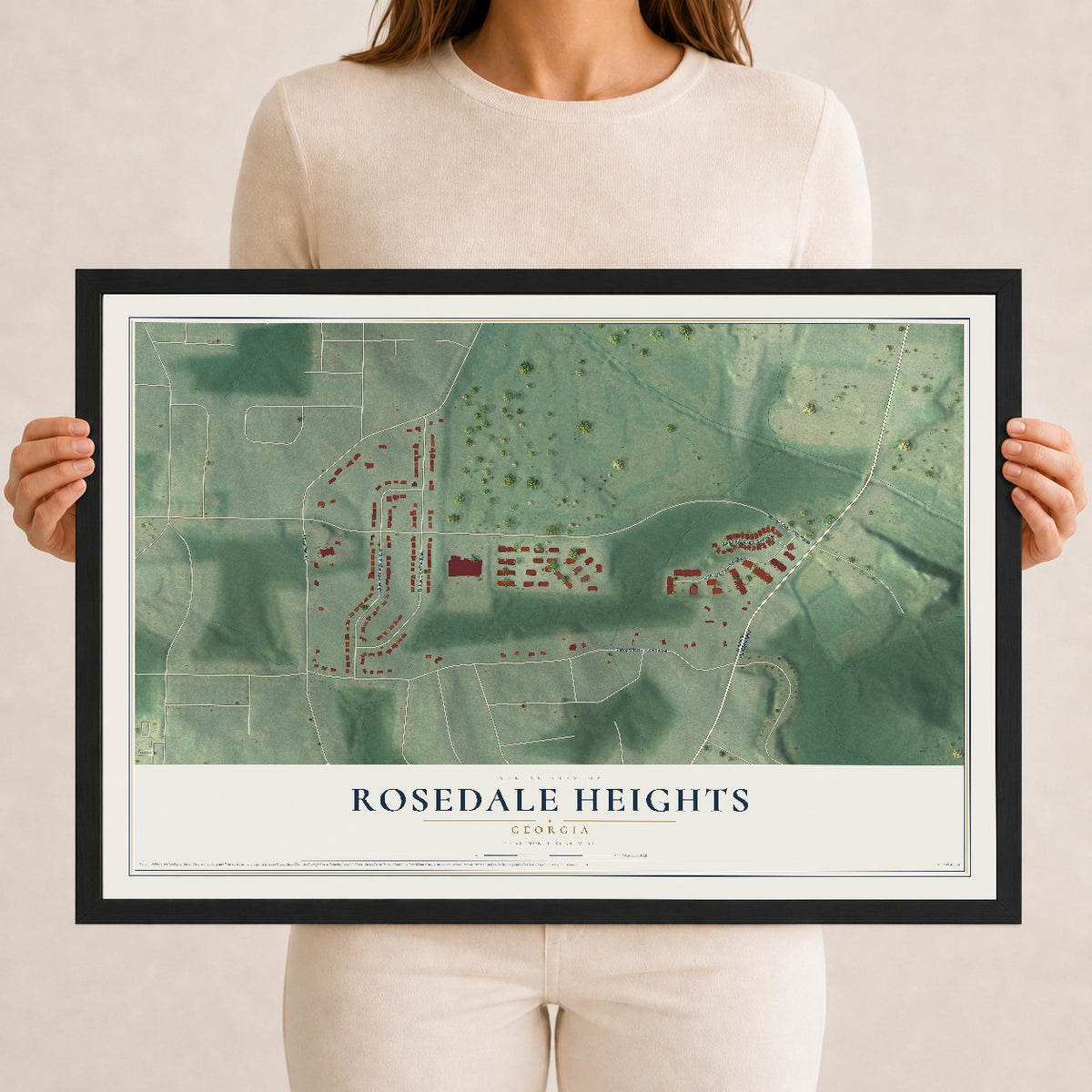 Rosedale Heights, Georgia map print, 12" x 18" W/ Black Ayous Wood Frame mockup