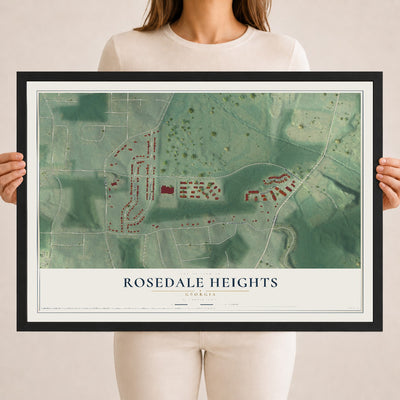 Rosedale Heights, Georgia map print, 18" x 24" W/ Black Ayous Wood Frame mockup