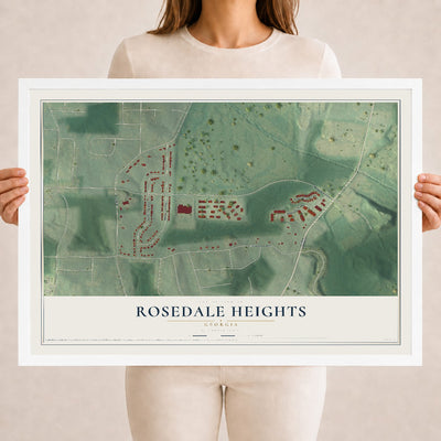 Rosedale Heights, Georgia map print, 18" x 24" W/ White Ayous Wood Frame mockup