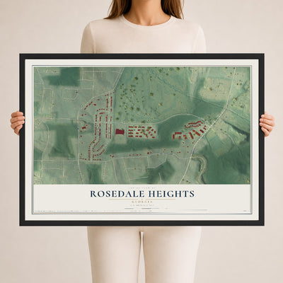 Rosedale Heights, Georgia map print, 24" x 36" W/ Black Ayous Wood Frame mockup