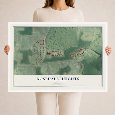 Rosedale Heights, Georgia map print, 24" x 36" W/ White Ayous Wood Frame mockup