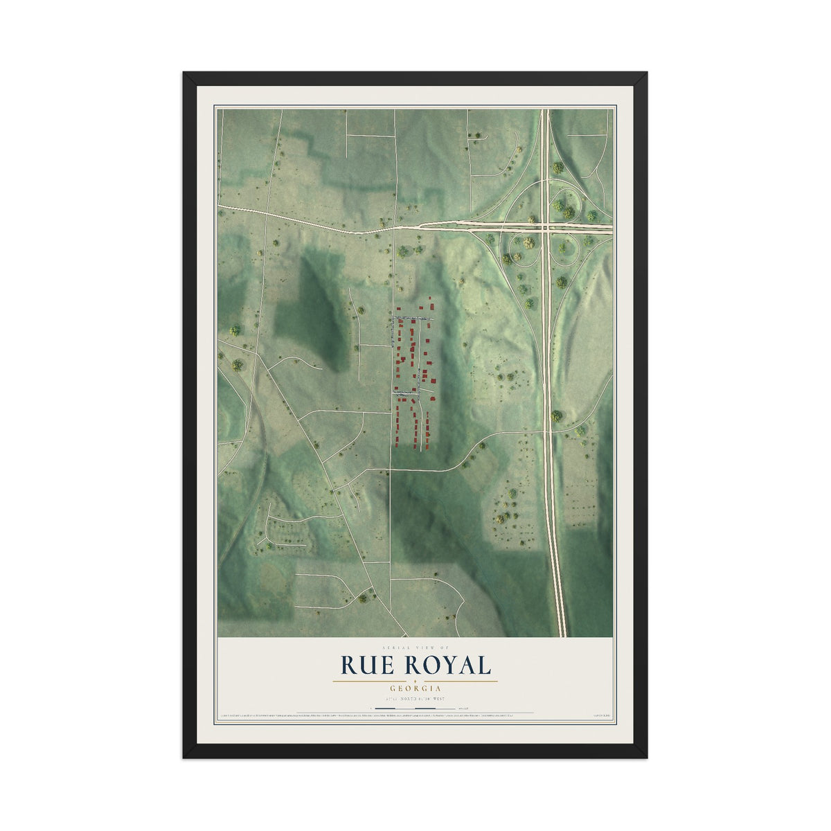 Rue Royal, Georgia map print, 12" x 18" W/ Black Ayous Wood Frame mockup